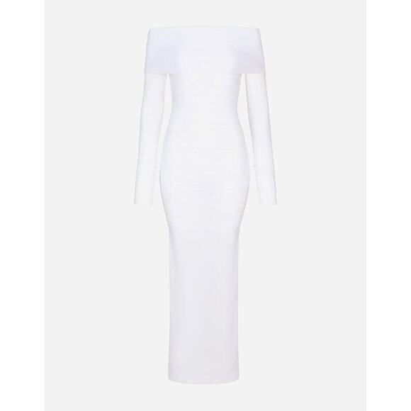 Dolce & Gabbana Tulle Midi Dress 44/ US 8 White Sheer Off The Shoulder NWT $2595 - Picture 1 of 12